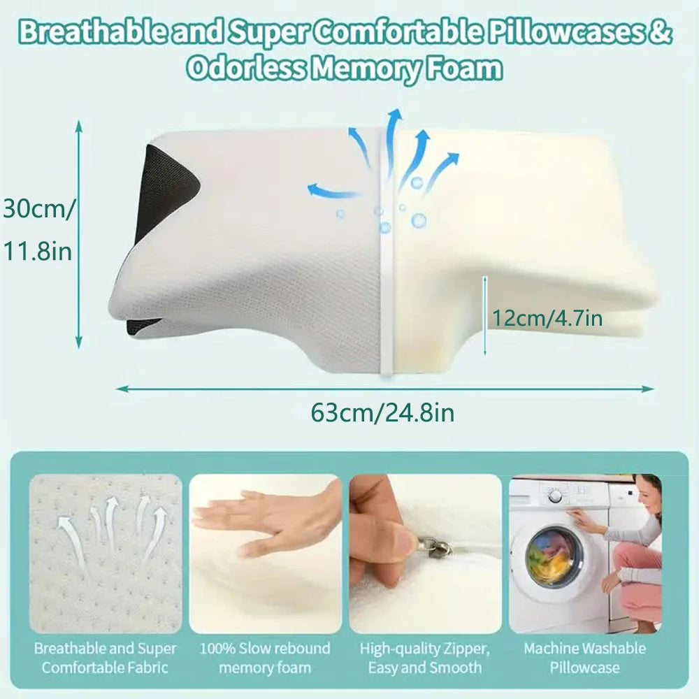 Butterfly Sleep Memory Cotton Neck Pillow with Slow Rebound Butterfly Design, Detachable Pillowcase (Suitable for Office/Travel)