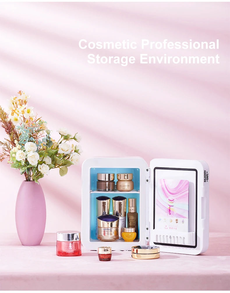 Mini réfrigérateur cosmétique 4L à miroir LED, mini réfrigérateur de beauté portable, réfrigérateur domestique et de voiture à double usage pour la conservation de la température constante et les soins de la peau
