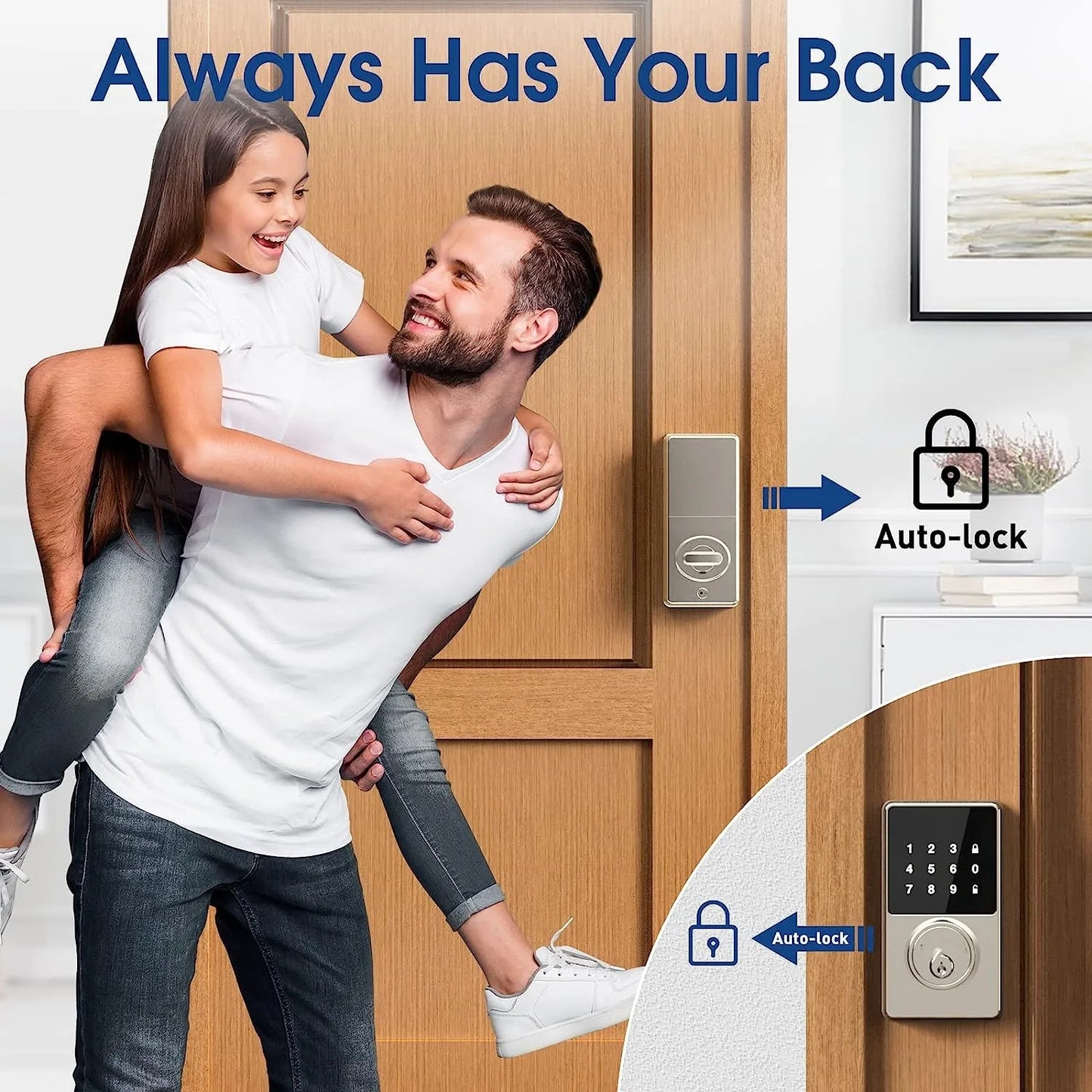 Touch screen fingerprint dual unlock intelligent electronic door lock password/APP remote control 50 sets of user codes self installing anti-theft door lock for household and commercial use