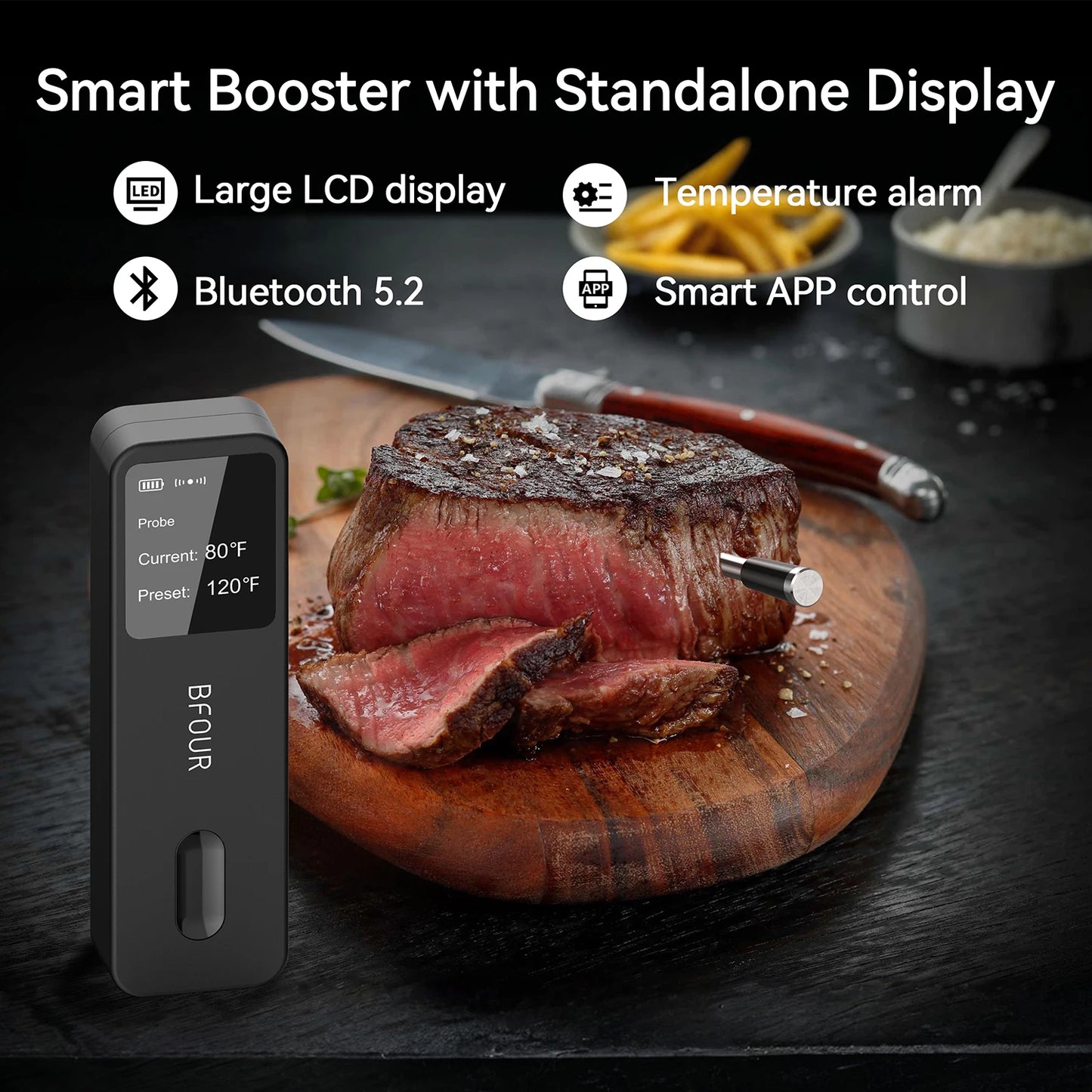 Equipped with an LCD Screen Enhancer, it can Charge Barbecue Grills for Smokers, Wireless Bluetooth Meat Thermometer, IP67 Waterproof Probe