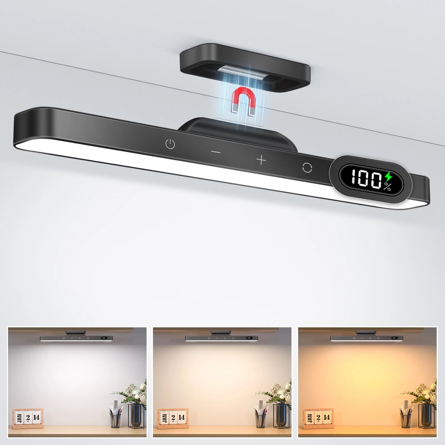 5W 3-Color Dimmable Night Light Rechargeable 2500mAh LED Makeup Light for Bedside Closet & Under Cabinet Lighting