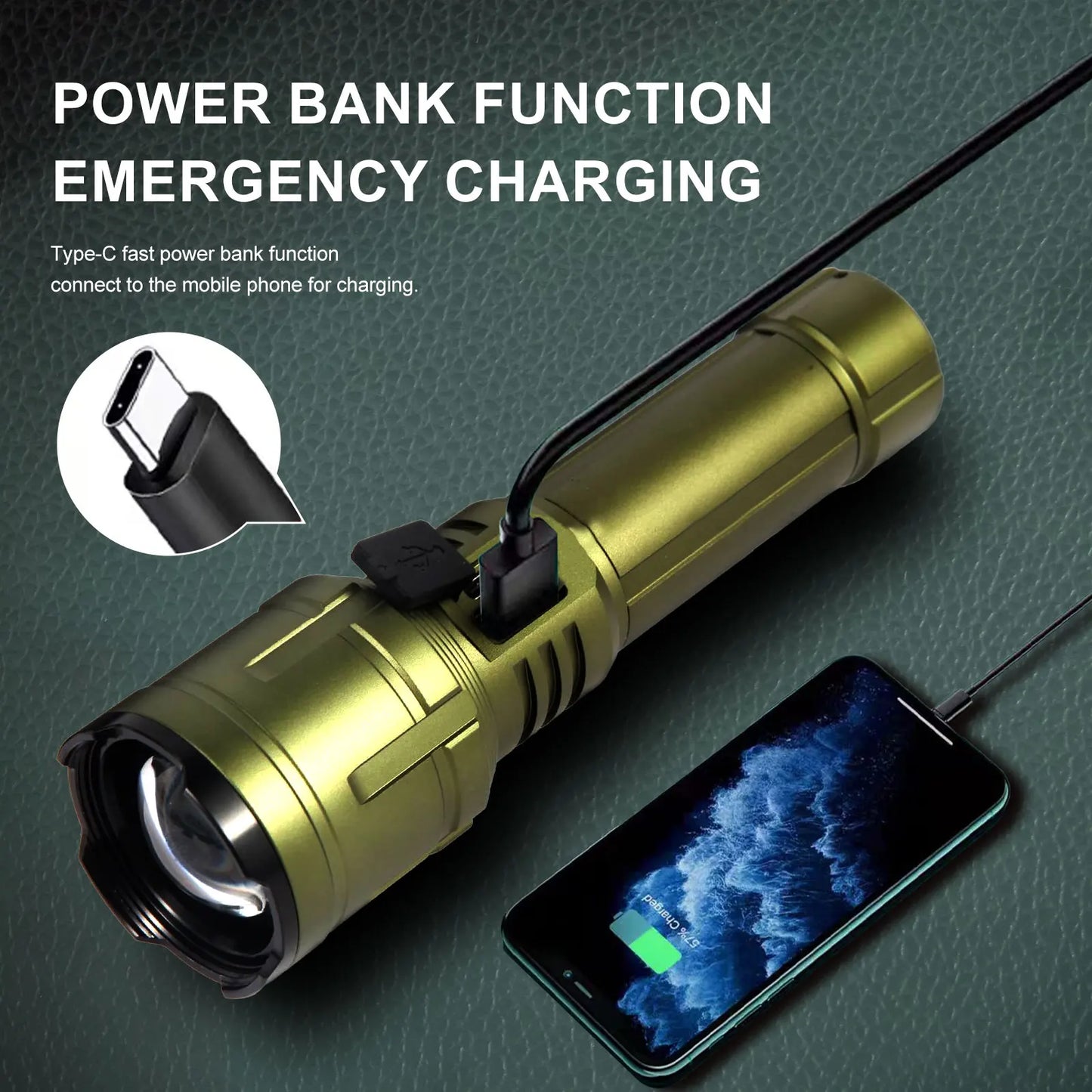 3000LM Zoom Flashlight Waterproof Adjustable Focus Ultra Bright Beam Can Ignite Flames