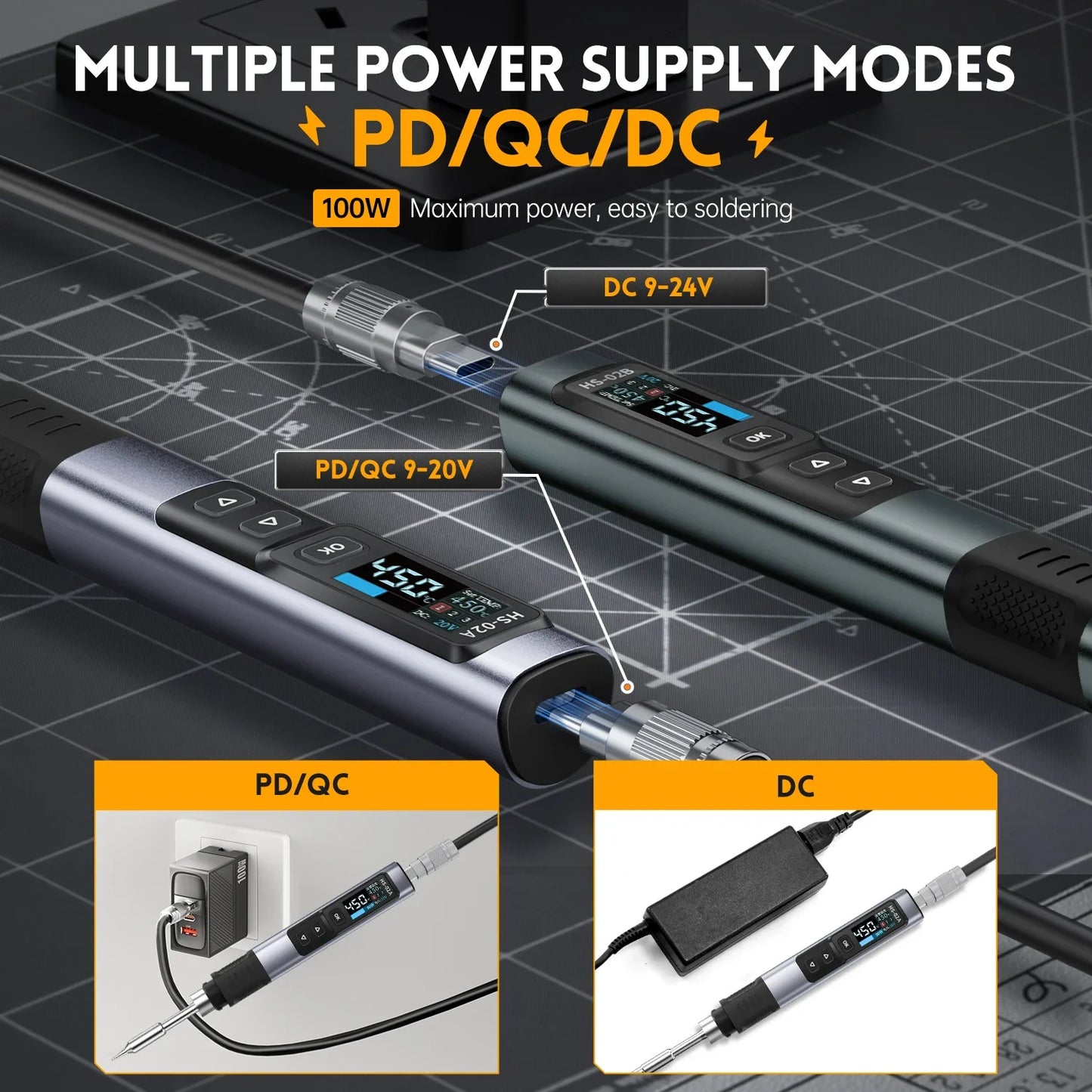 100W PD Fast-Charging Soldering Iron Kit Adjustable 100-450℃ with Portable Rework Station