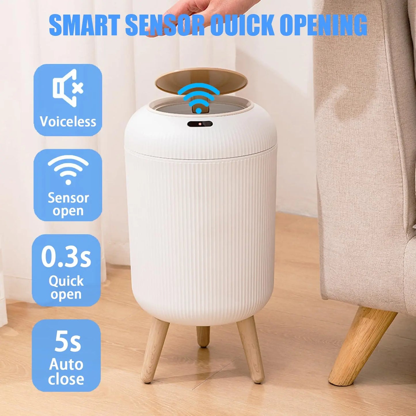 Intelligent Induction Trash Can With Silent Auto-Lid Compact 6L Desktop Bin For Bedroom/Bathroom/Office