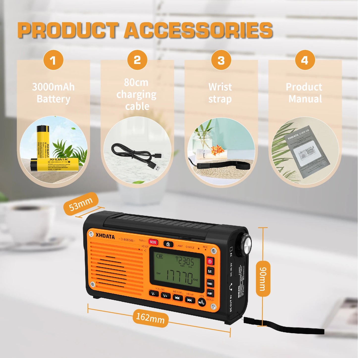 Multi-Power Weather Radio Hand-Crank/Solar/Battery FM/AM/SW/NOAA Bluetooth Phone Charger