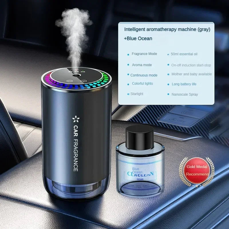 Parfum de voiture à pulvérisation automatique avec lumières LED en forme d'étoile, aromathérapie et élimination des odeurs, alliage d'aluminium durable
