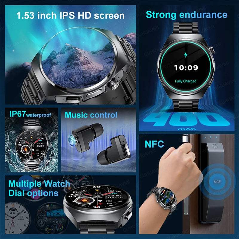 Smart Watch Earphones 2-in-1 Wireless Bluetooth Dual Earphones Call Health Monitoring Sports Tracker Smart Watch
