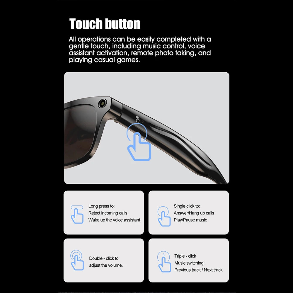 AI Smart Glasses 12MP Camera & 4K Video Recording Bluetooth Music Real-Time Translation