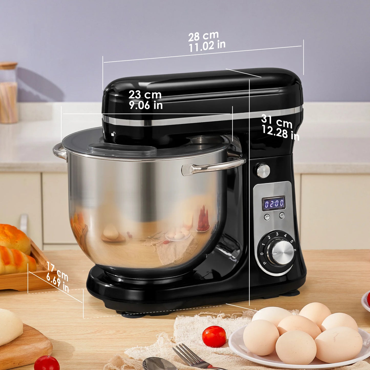 1200W 6L Stand Mixer with Blender & Dough Hook Quiet DC Motor 6-Speed Control,Splash-Proof Design for Baking/Whipping (UK/EU Plug)