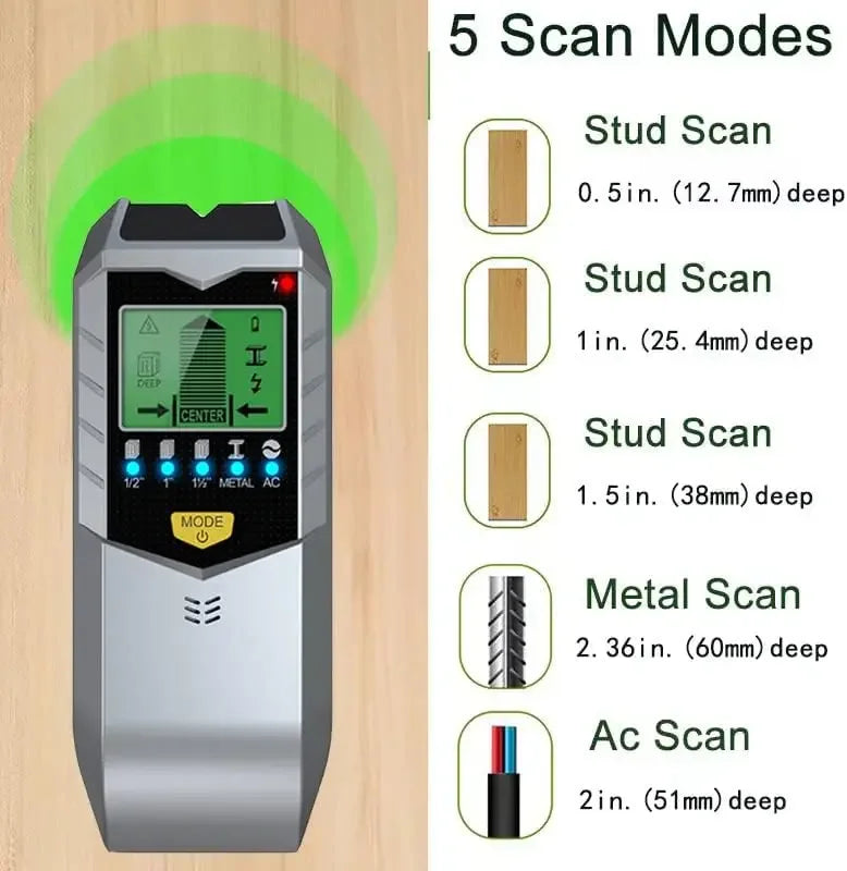 5-in-1 Electronic Wall Scanner Stud/Metal/Wood Detector LCD Display AC Wire Detection Portable Handheld Measuring Tool