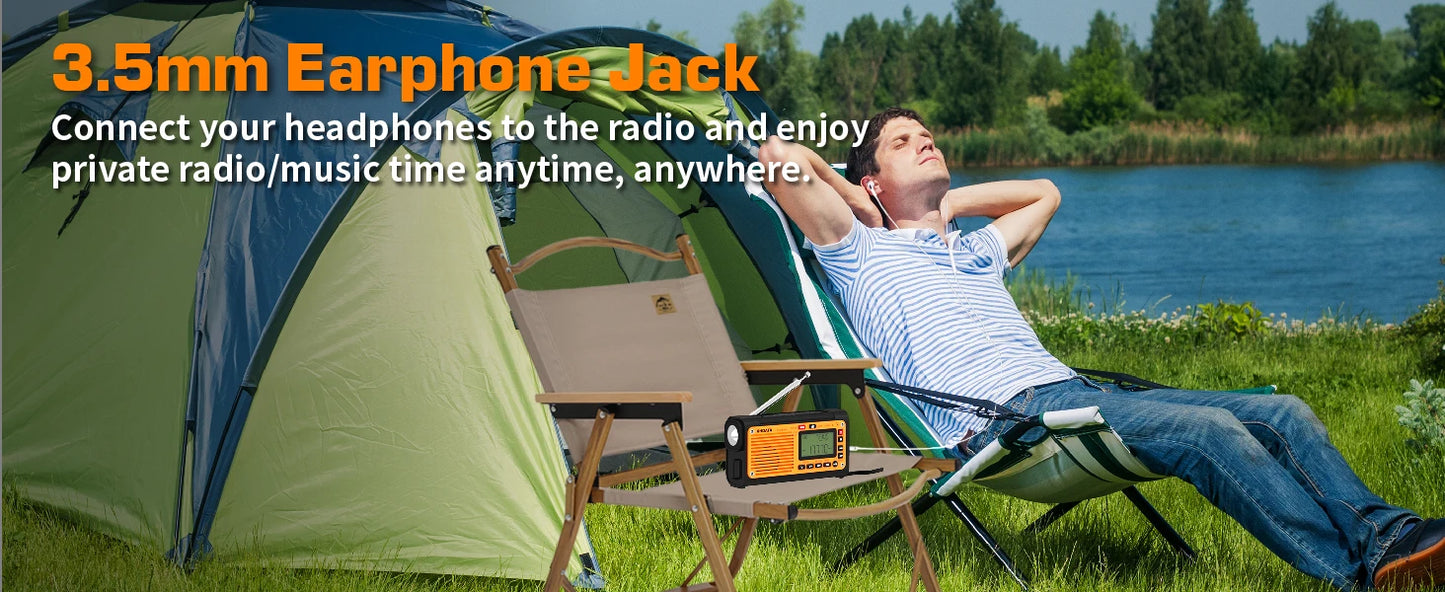 Multi-Power Weather Radio Hand-Crank/Solar/Battery FM/AM/SW/NOAA Bluetooth Phone Charger