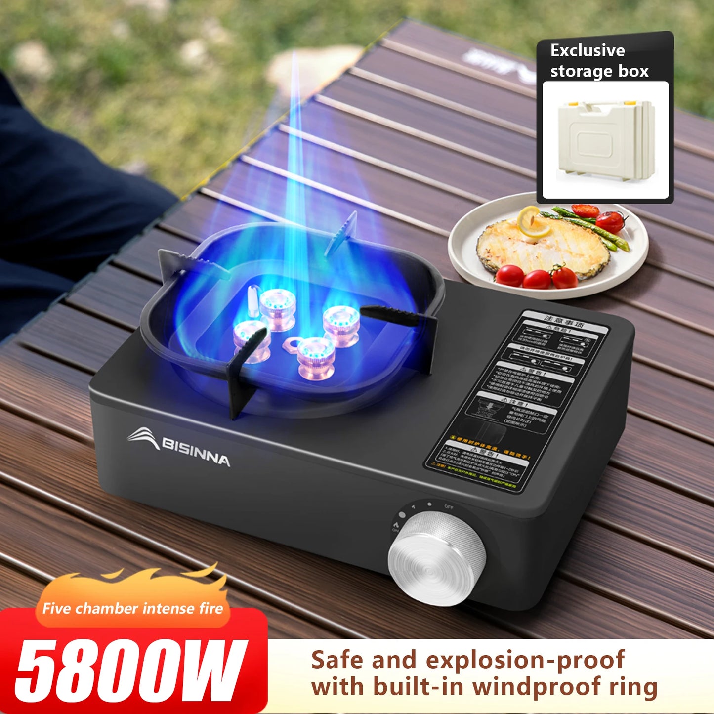 5800W High-Power Portable Camping Gas Stove Windproof Outdoor Burner for Hiking/Picnic