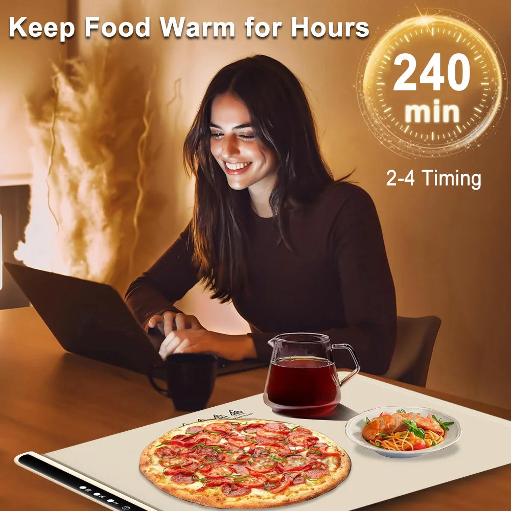 3-Temp Foldable Electric Food Warmer Portable Heating Tray with Fast Heating Tech Smart Silicone Mat for Home/Office