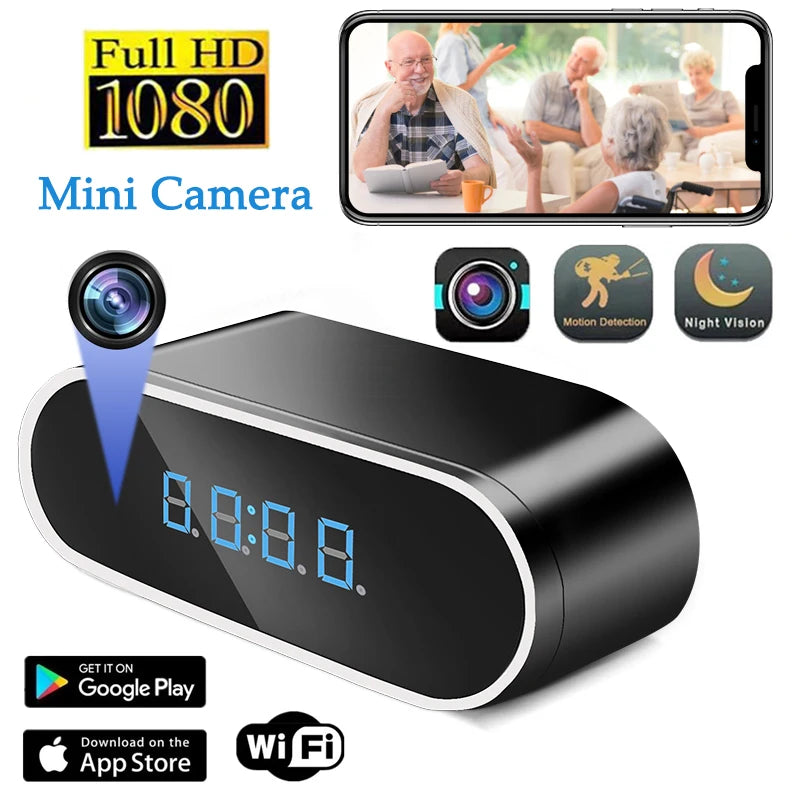 Caméra cachée avec réveil WiFi 1080P et vision nocturne infrarouge pour la sécurité à domicile et au bureau