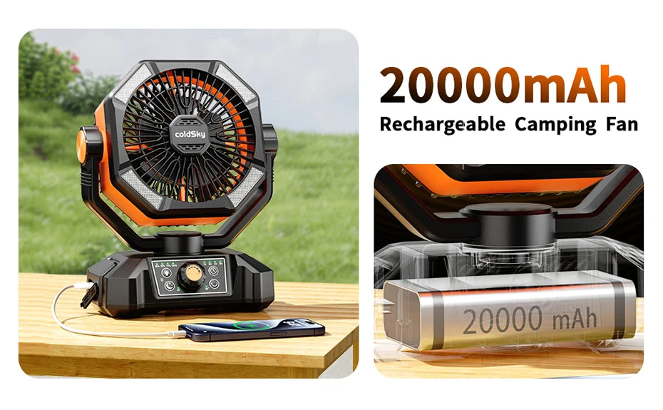 20000mAh Camping Fan with 4 LED Lights 8 Speed Portable Fan for Tent Outdoor & Power Outages