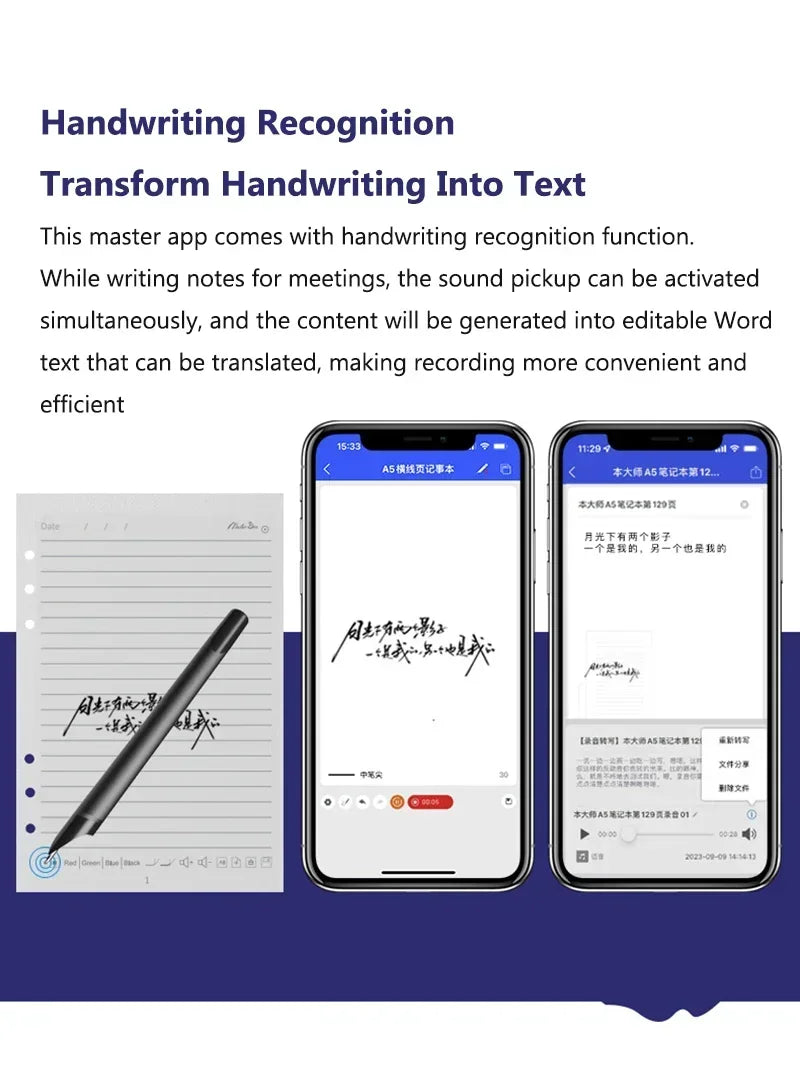 AI Digital Handwriting Notebook Bluetooth Sync Pen A5 Smart Cloud Drawing Pad & Playback Note