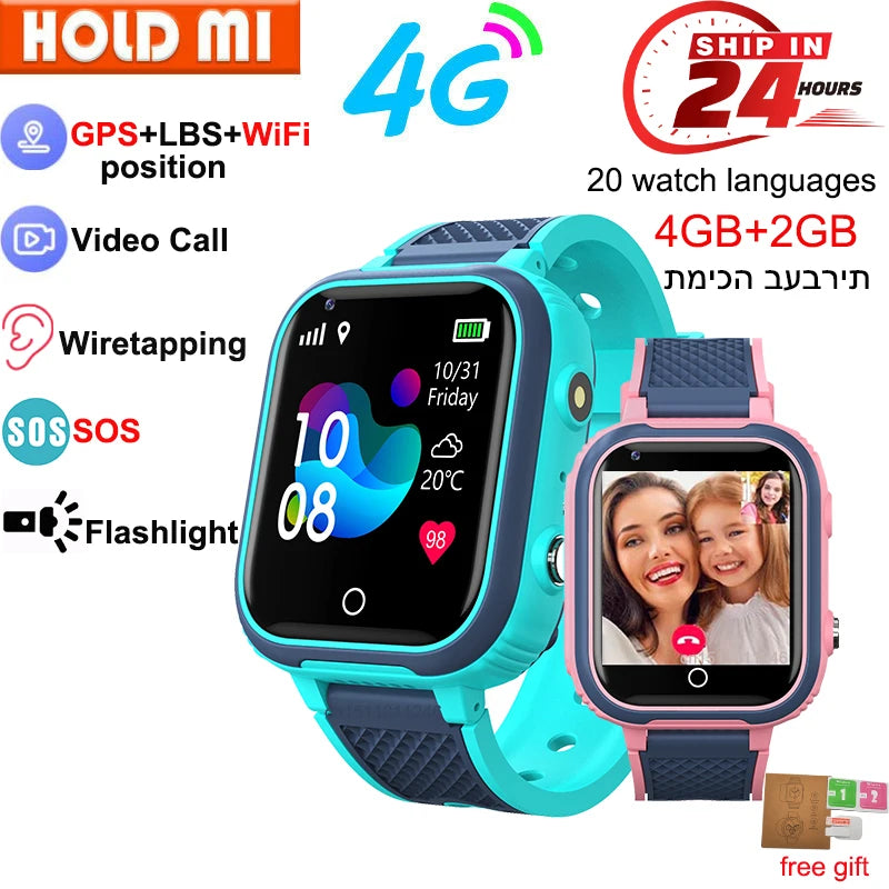 4G Kids Smartwatch GPS/WiFi Tracker HD Video Call SOS Alert IP67 Waterproof Camera
