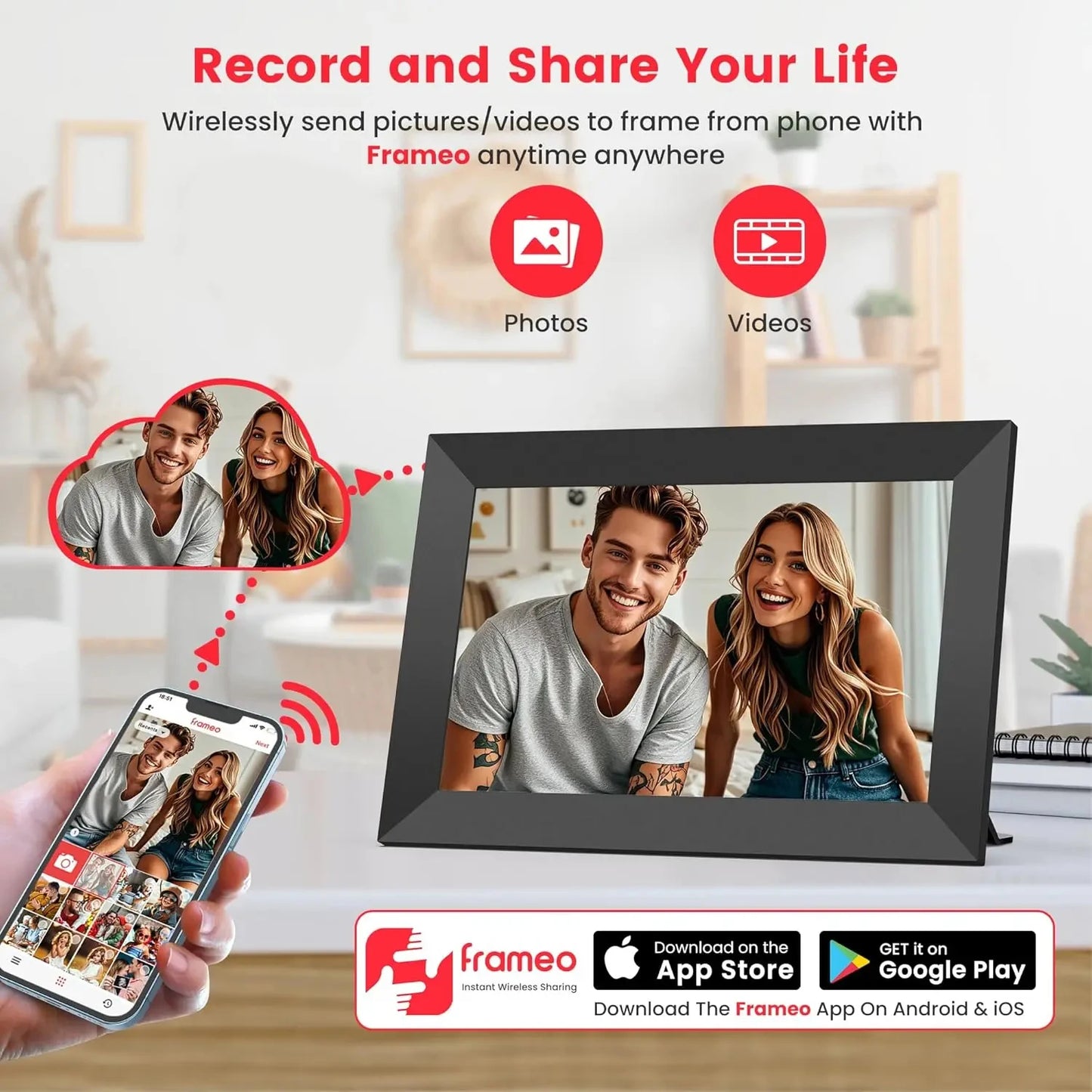 10.1 Inch WiFi Digital Picture Frame 1280x800 IPS Touch Screen 32GB/64GB Wall Mountable Auto Slideshow