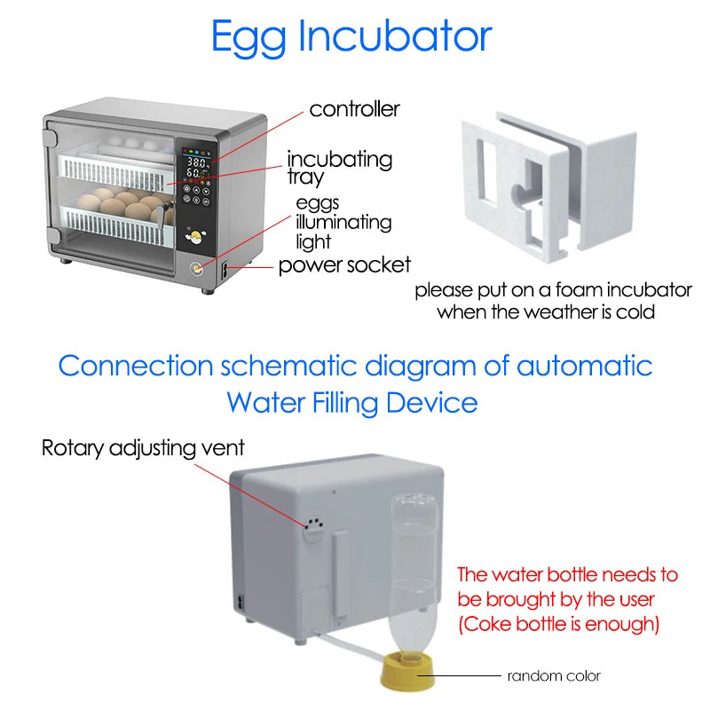 Incubateur tactile automatique pour œufs, contrôle intelligent de la température et de l'humidité pour les œufs de poule, de canard, de caille, de machine d'écloserie
