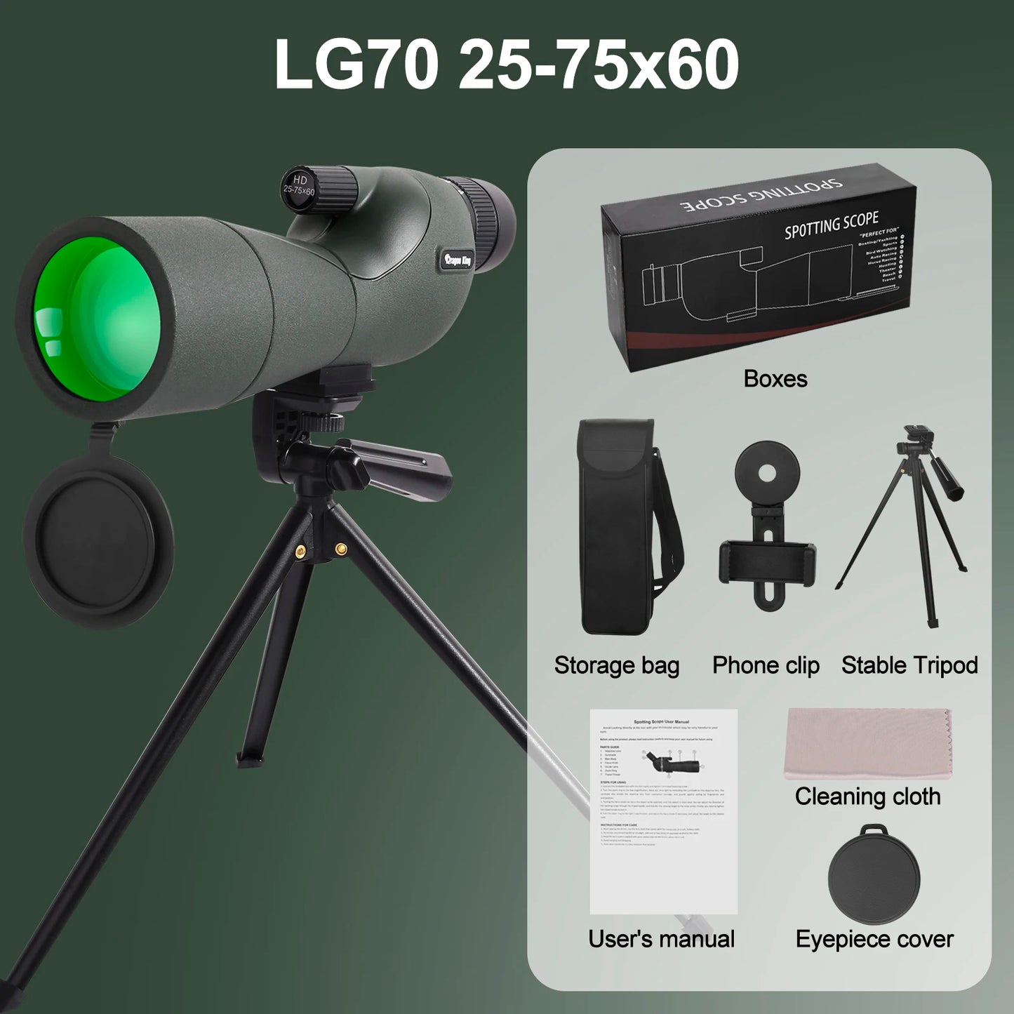 25-75x60 BAK4 FMC Spektiv, wasserdichtes Zoom-Monokular zur Vogelbeobachtung mit Stativ