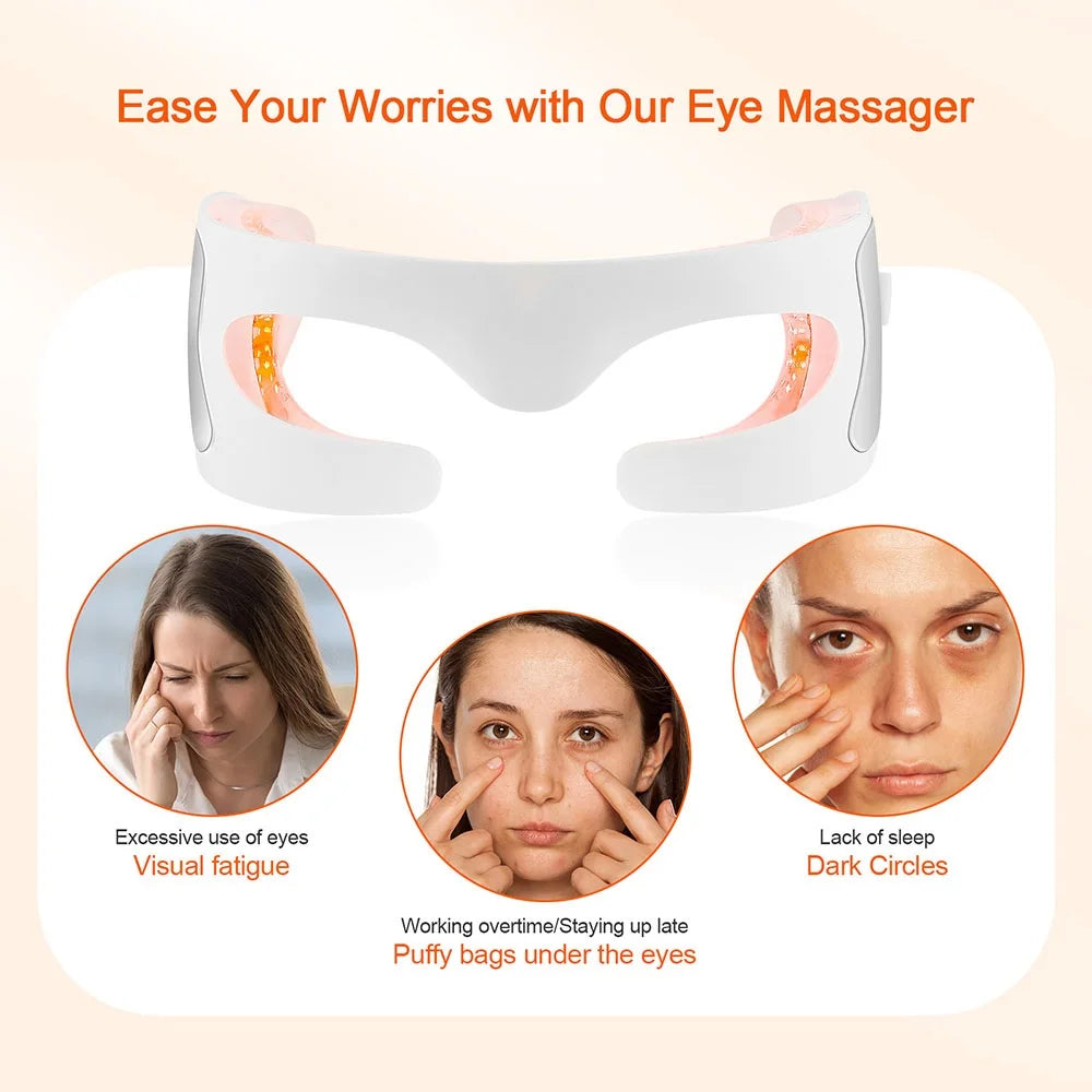 Masque pour les yeux rajeunissant à photons LED Double mode lumière rouge/bleue anti-âge Atténue les cernes + lisse les ridules Massage intelligent soulage la fatigue oculaire
