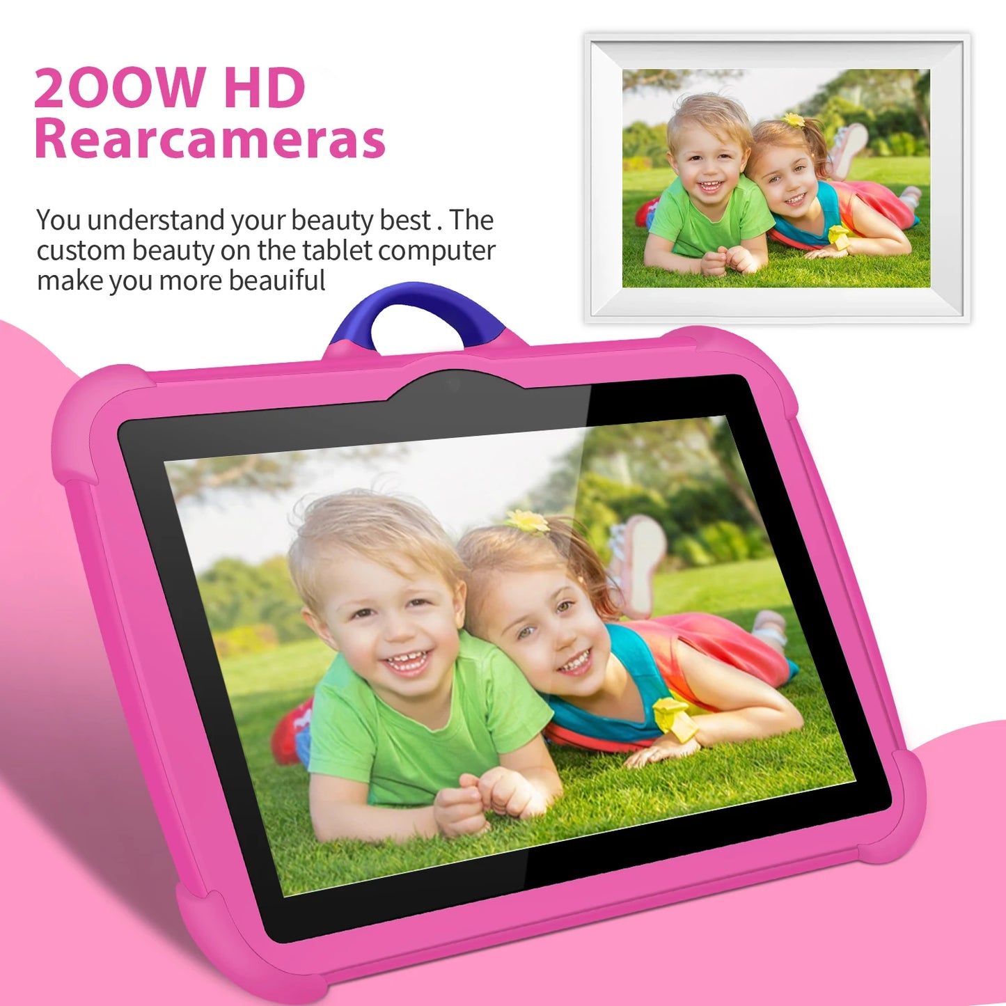 Tablette d'apprentissage pour enfants 7 pouces, 4 Go/64 Go, Android Quad-Core, design dessin animé et jeux éducatifs