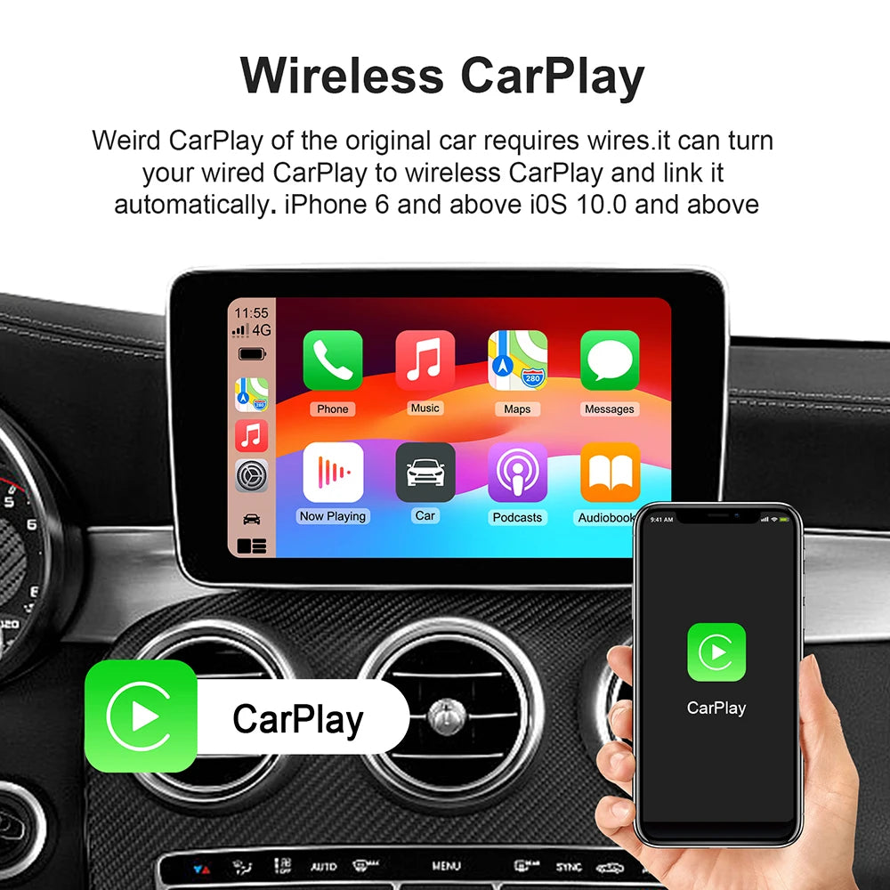 5G WiFi Smart AI Box Wireless Android Auto/CarPlay Adapter with Netflix/YouTube Support Plug & Play Car Intelligence Upgrade