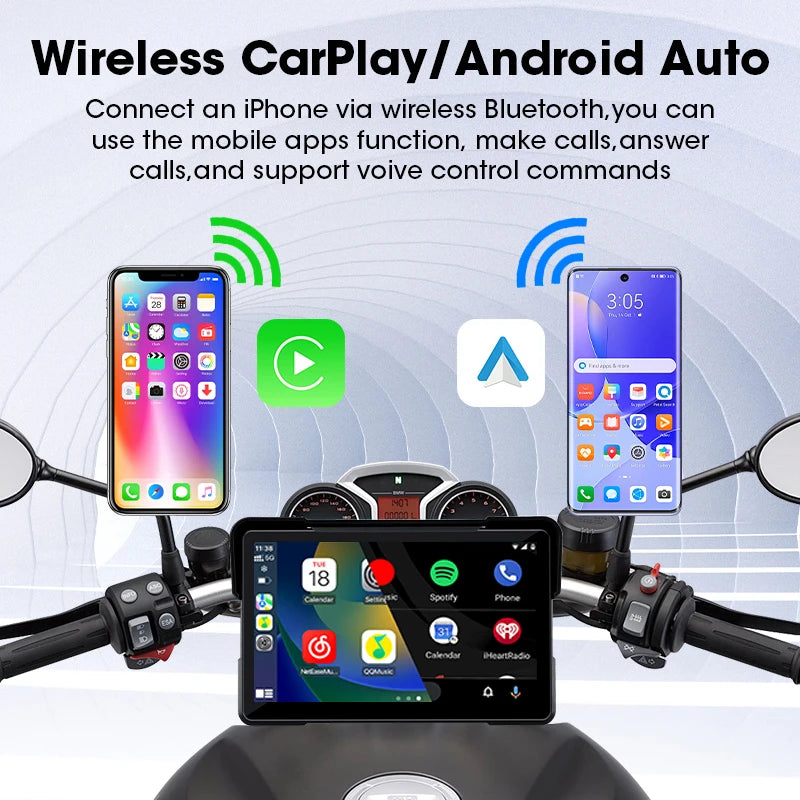 Wireless CarPlay Car Video Recorder 7-inch Motorcycle DVR GPS Navigation Multimedia Player