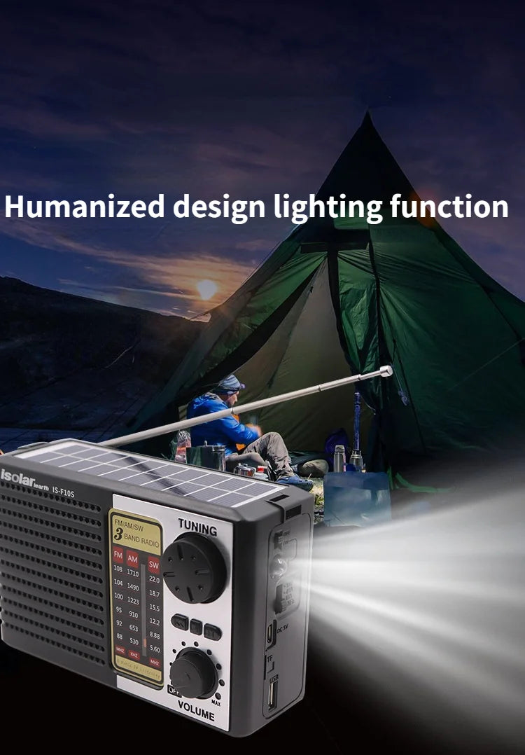 Wireless BT Speaker w/LED Light FM/AM/SW Radio Solar Charger Emergency Full Band High Sensitive