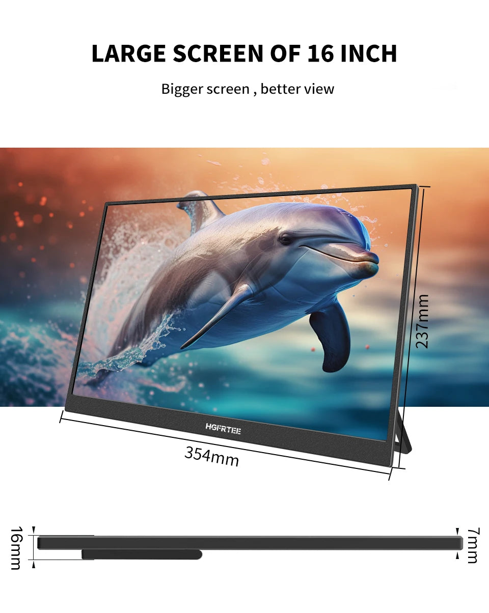 16" Touch Portable Monitor 2K 16:10 IPS Screen 96% sRGB 350cd/m² HDR Type-C/HDMI Dual Ports