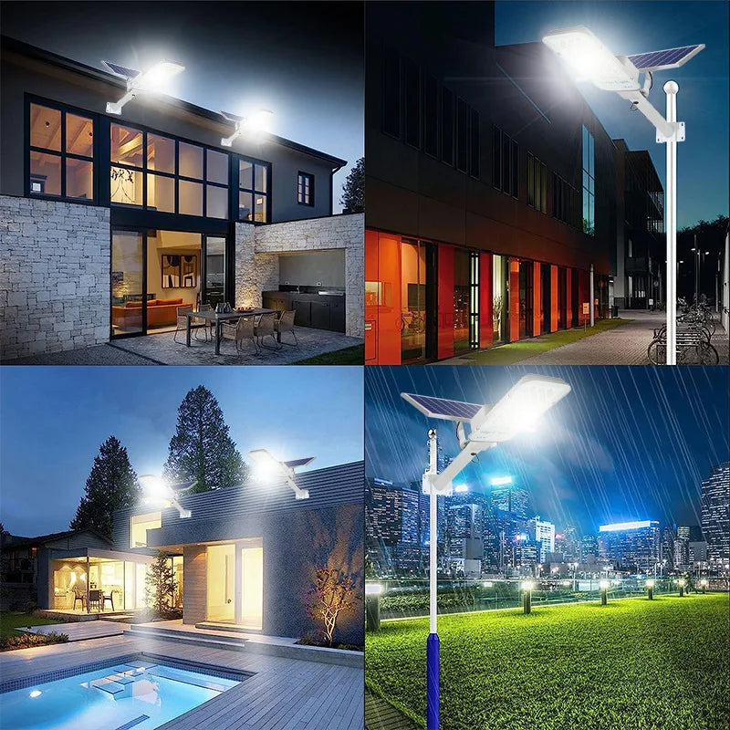 Lampadaire LED solaire professionnel 200 W, capacité 6 000 mAh, capteur crépuscule à l'aube, idéal pour l'éclairage de garage, de jardin ou d'allée