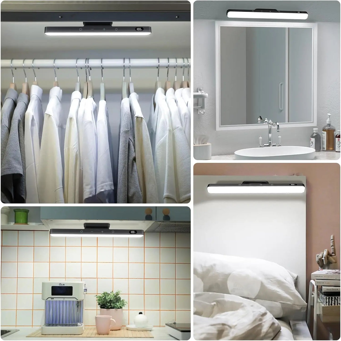 5W 3-Color Dimmable Night Light Rechargeable 2500mAh LED Makeup Light for Bedside Closet & Under Cabinet Lighting