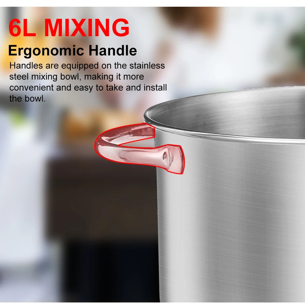 1200W 6L Stand Mixer with Blender & Dough Hook Quiet DC Motor 6-Speed Control,Splash-Proof Design for Baking/Whipping (UK/EU Plug)