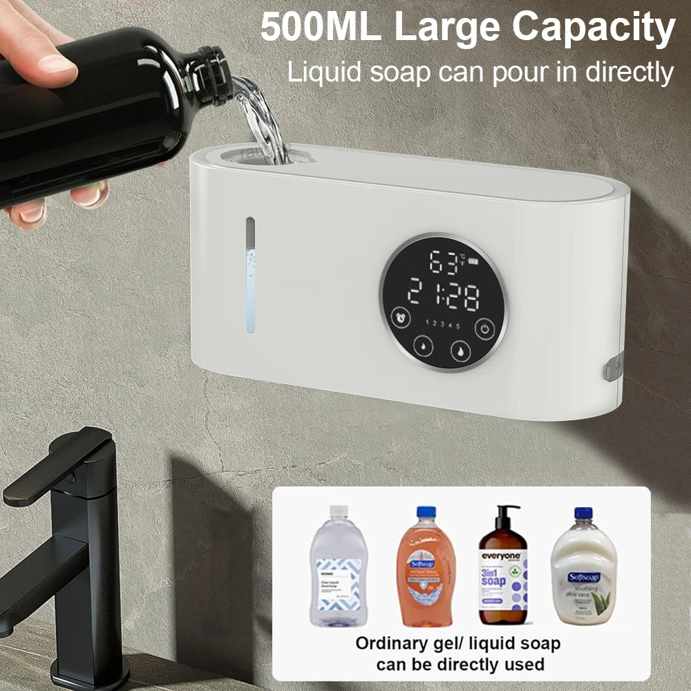 Distributeur automatique de savon mural, désinfectant pour les mains, distributeur de savon mousse sans contact, écran LED, distributeur de savon 500 ml