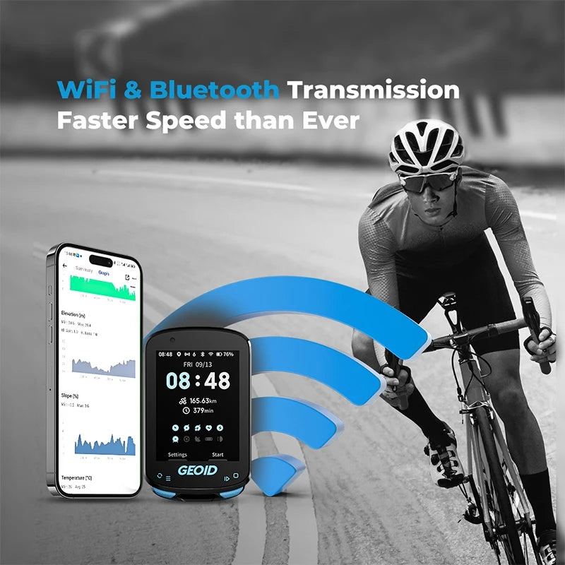 Compteur de vélo GPS intelligent avec écran couleur, compteur de vitesse sans fil, ANT+/WiFi, navigation en 11 langues, odomètre et suivi de vitesse pour vélos