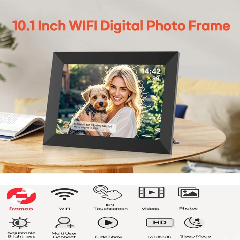 10.1 Inch WiFi Digital Picture Frame 1280x800 IPS Touch Screen 32GB/64GB Wall Mountable Auto Slideshow