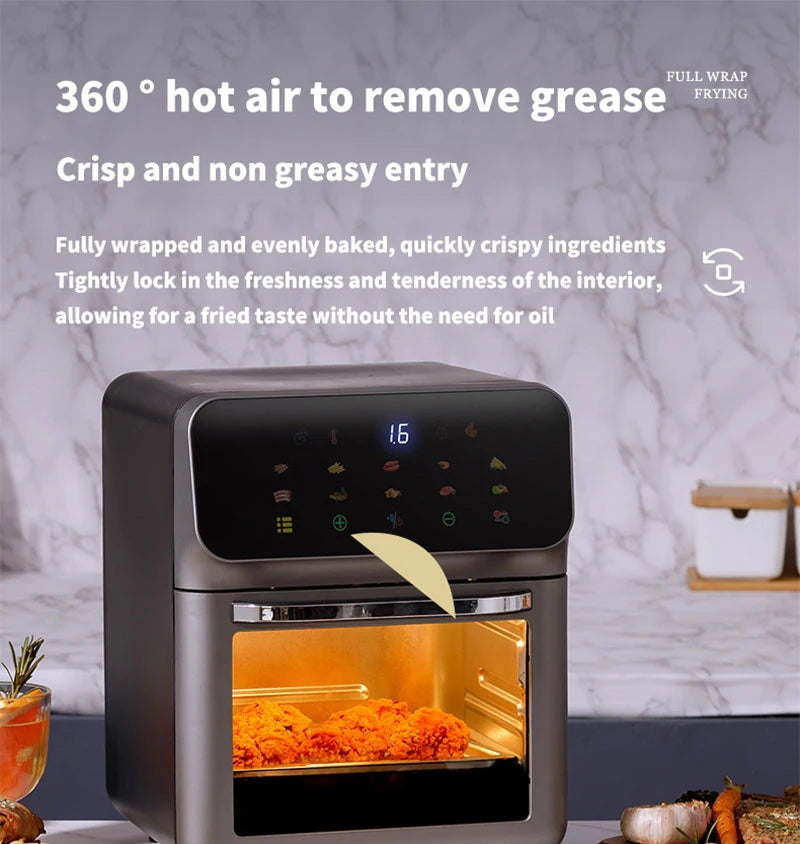 10L ultra large capacity intelligent air fryer with 360 ° hot air circulation oil-free cooking, home oven frying and baking all-in-one machine