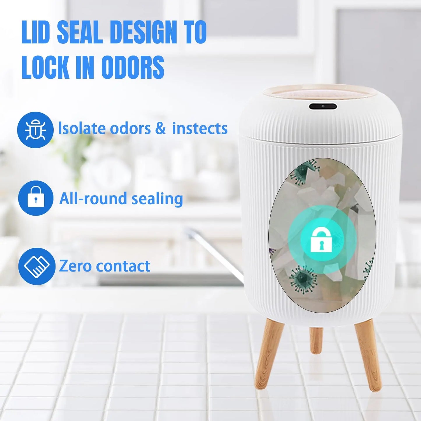 Intelligent Induction Trash Can With Silent Auto-Lid Compact 6L Desktop Bin For Bedroom/Bathroom/Office