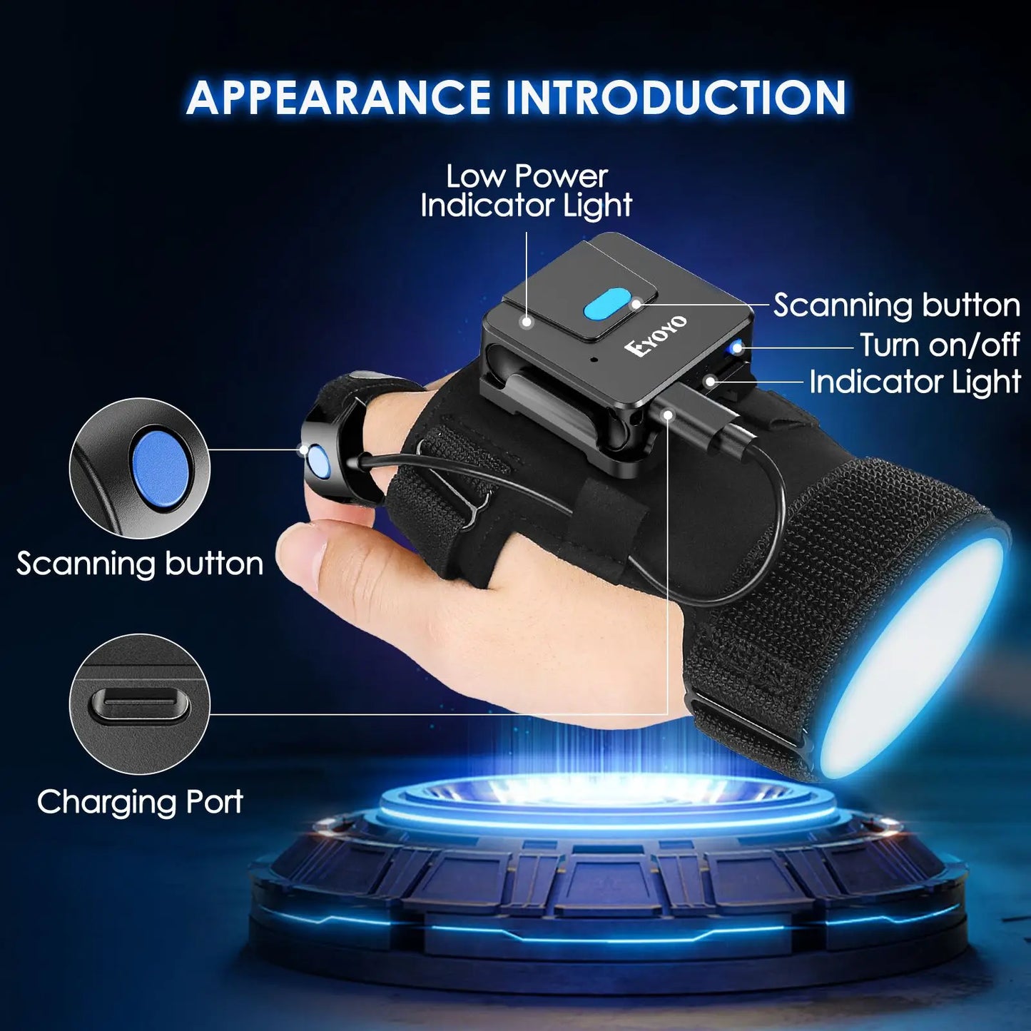 2D/1D Bluetooth Glove Scanner Wearable Finger Barcode Reader with 200 Scans/Sec & Vibration Alert for Retail/Warehouse (Left/Right Hand)