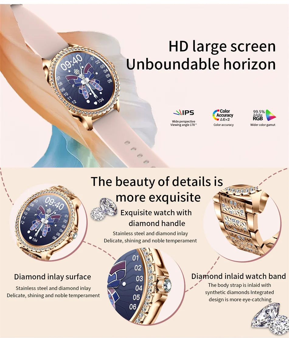 AMOLED Smartwatch for Women Heart Rate/Blood Oxygen Bluetooth Call Android/iOS Compatible