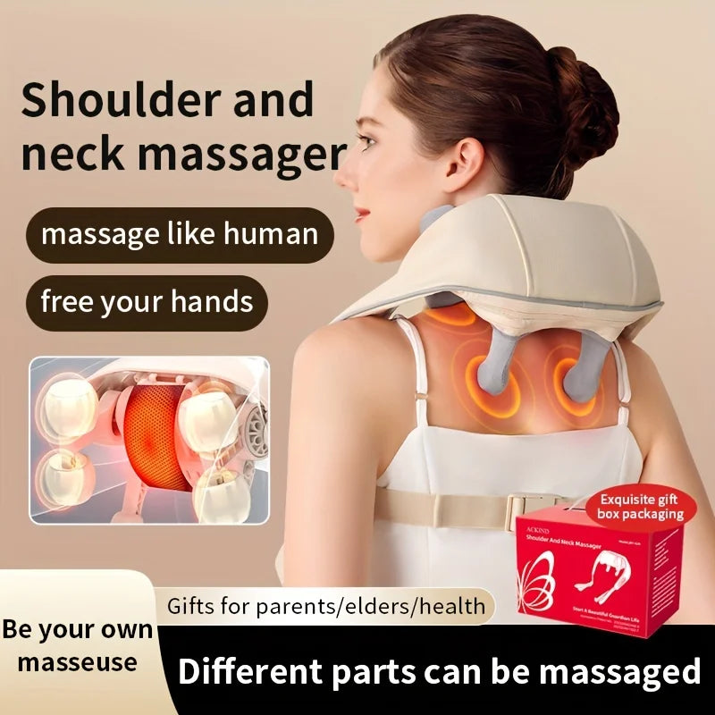 Electric Heated Shiatsu Neck Massager Kneading for Back/Shoulder Pain Relief Car Home Use