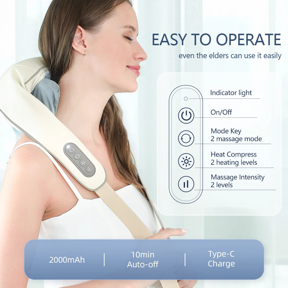 Châle de massage cervical à moteur sans balais, masseur multifonctionnel pour les épaules, le cou et le dos, pour une relaxation profonde