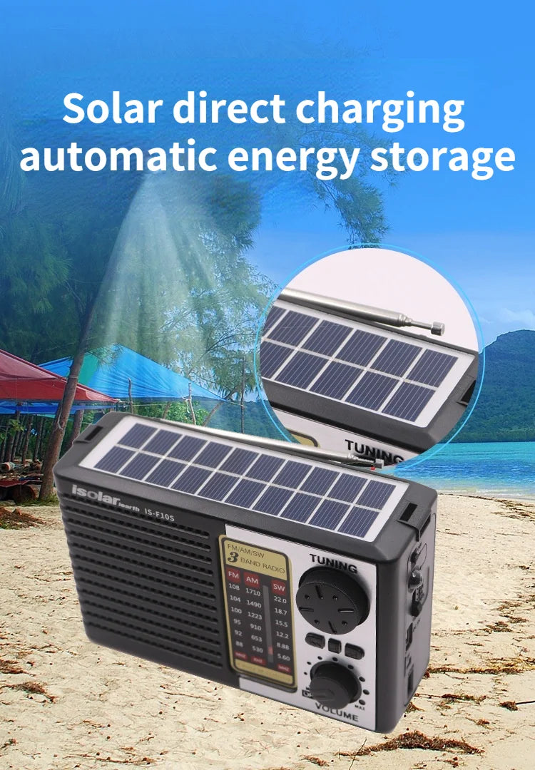 Wireless BT Speaker w/LED Light FM/AM/SW Radio Solar Charger Emergency Full Band High Sensitive