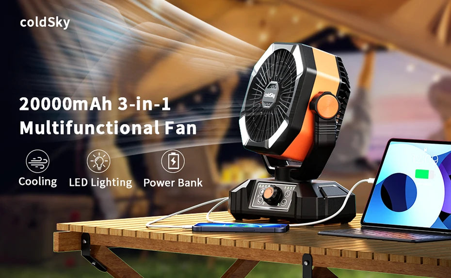 20000mAh Camping Fan with 4 LED Lights 8 Speed Portable Fan for Tent Outdoor & Power Outages