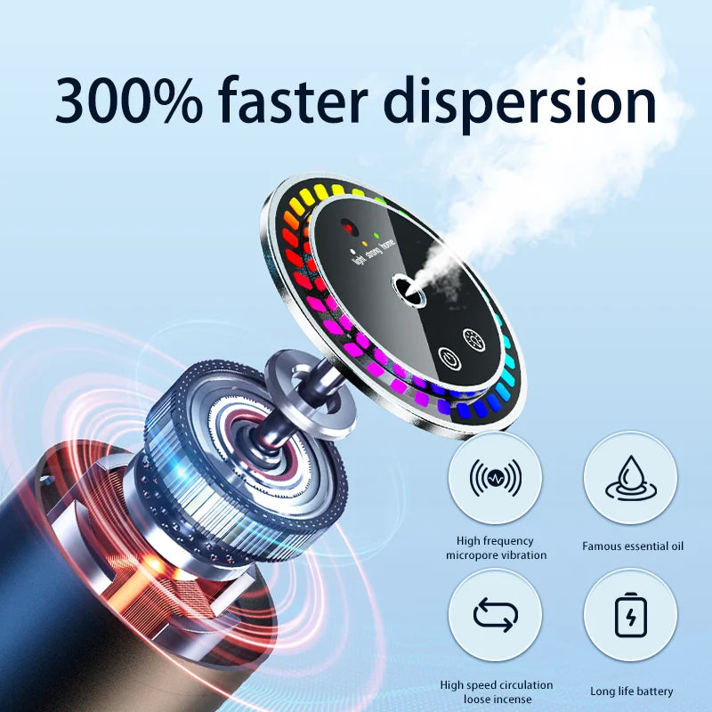 Parfum de voiture à pulvérisation automatique avec lumières LED en forme d'étoile, aromathérapie et élimination des odeurs, alliage d'aluminium durable