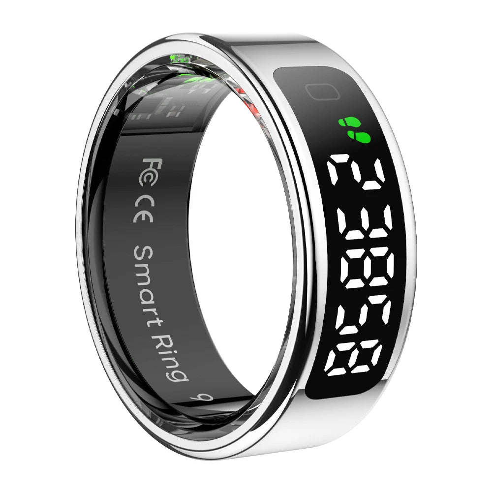 Bague connectée avec écran tactile, moniteur de santé et de forme physique (fréquence cardiaque, sommeil, SpO2), étanche à 5 ATM, chargement sans fil, design unisexe pour hommes et femmes