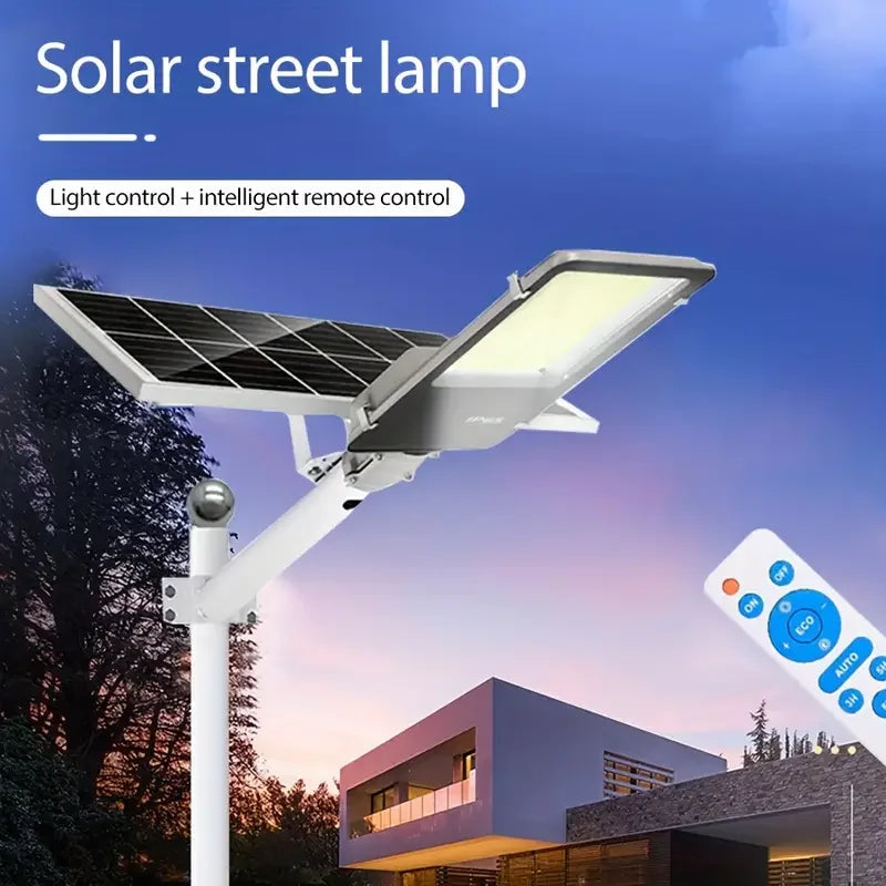 Lampadaire LED solaire professionnel 200 W, capacité 6 000 mAh, capteur crépuscule à l'aube, idéal pour l'éclairage de garage, de jardin ou d'allée