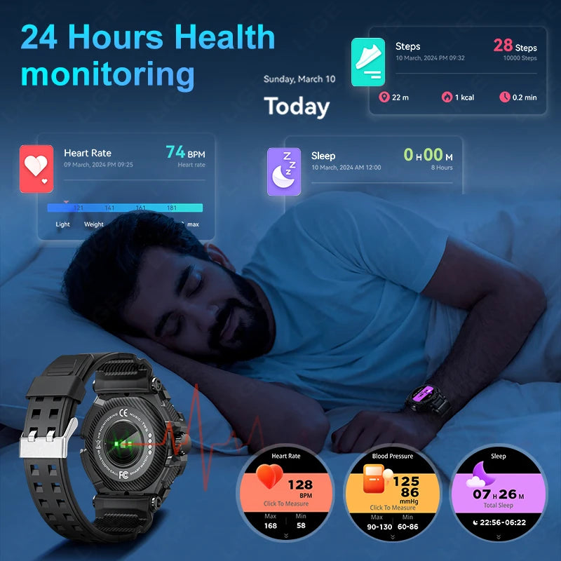 Montre connectée NFC 2 en 1 avec casque, appels musicaux locaux, moniteur de santé, montre de sport étanche IP68