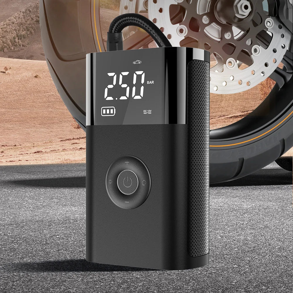 Pompe à air portable pour voiture/moto/vélo, sans fil, lumière LED, gonflage rapide pour pneus et ballons