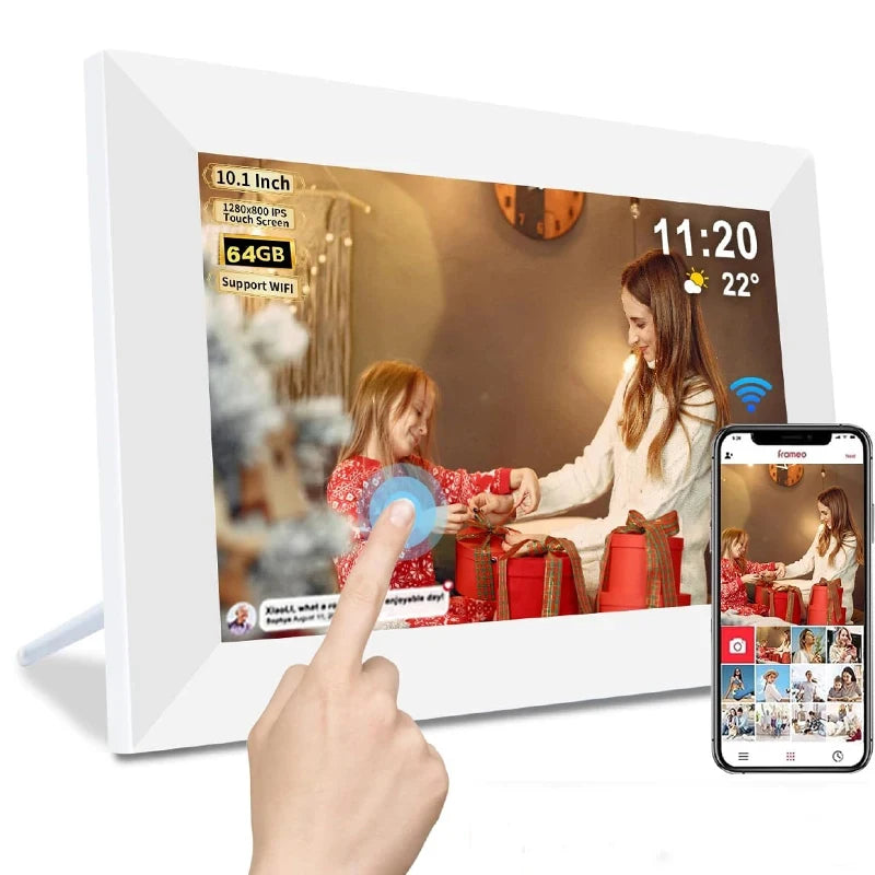 10.1 Inch WiFi Digital Picture Frame 1280x800 IPS Touch Screen 32GB/64GB Wall Mountable Auto Slideshow